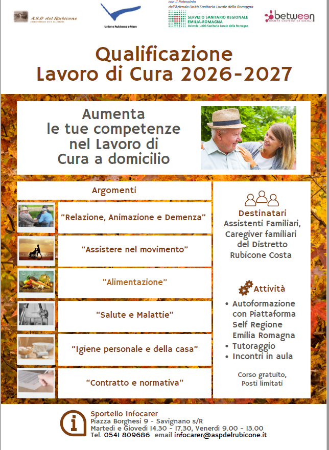 volantino evento con indicati gli argomenti trattati sul LAVORO DI CURA