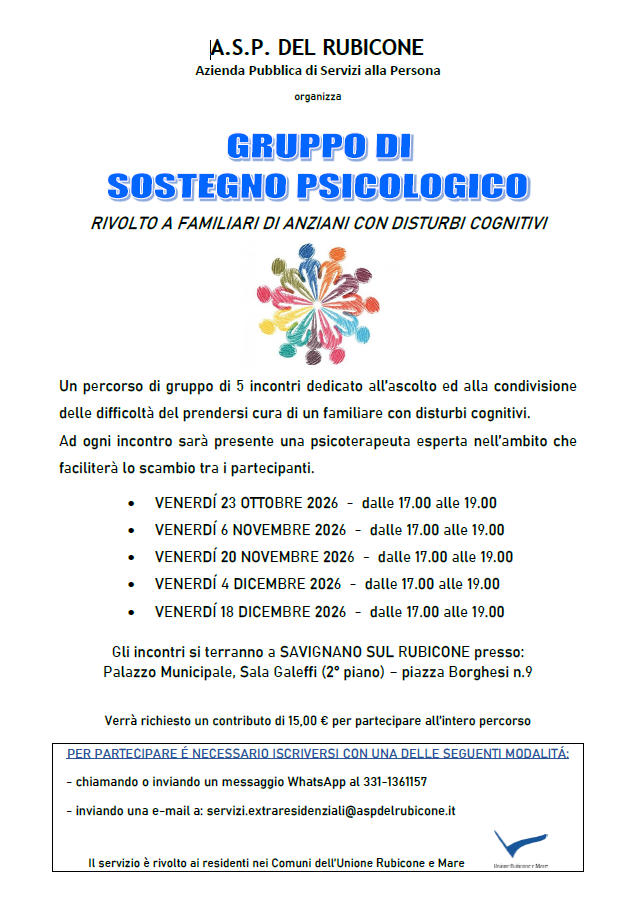 Locandina dell'iniziativa gruppo di sostegno psicologico con indicati i dettagli per aderire